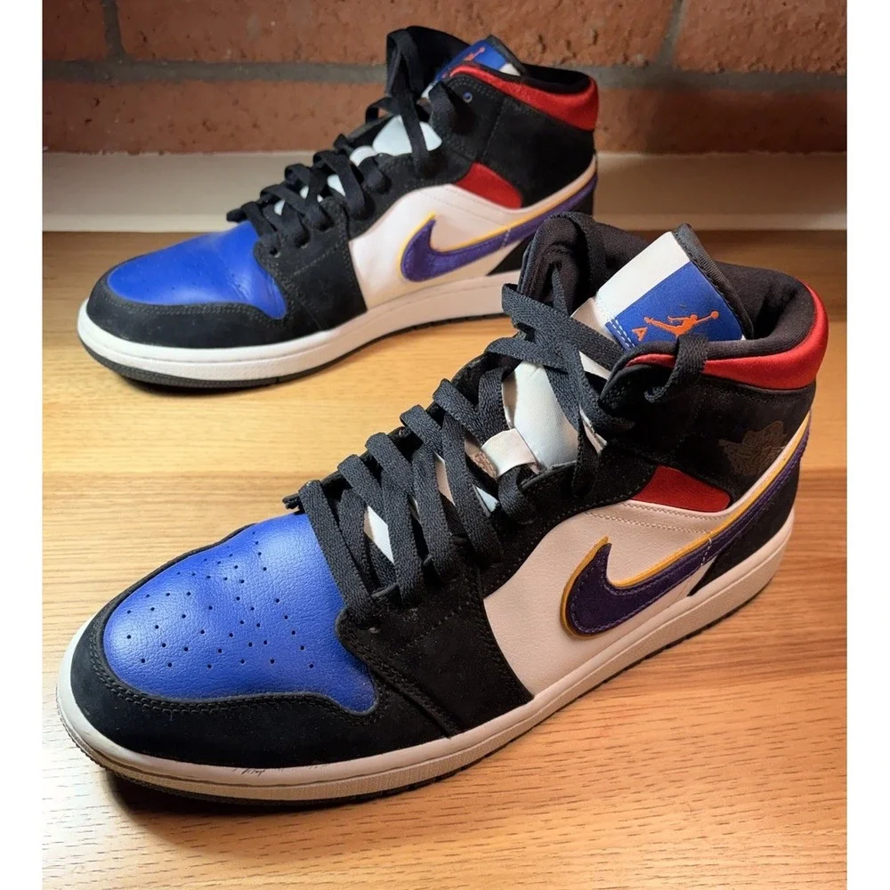 Air Jordan 1 Mid 852542-006 Rivals 2019 Men Sz 12 Black White Blue Red Purple